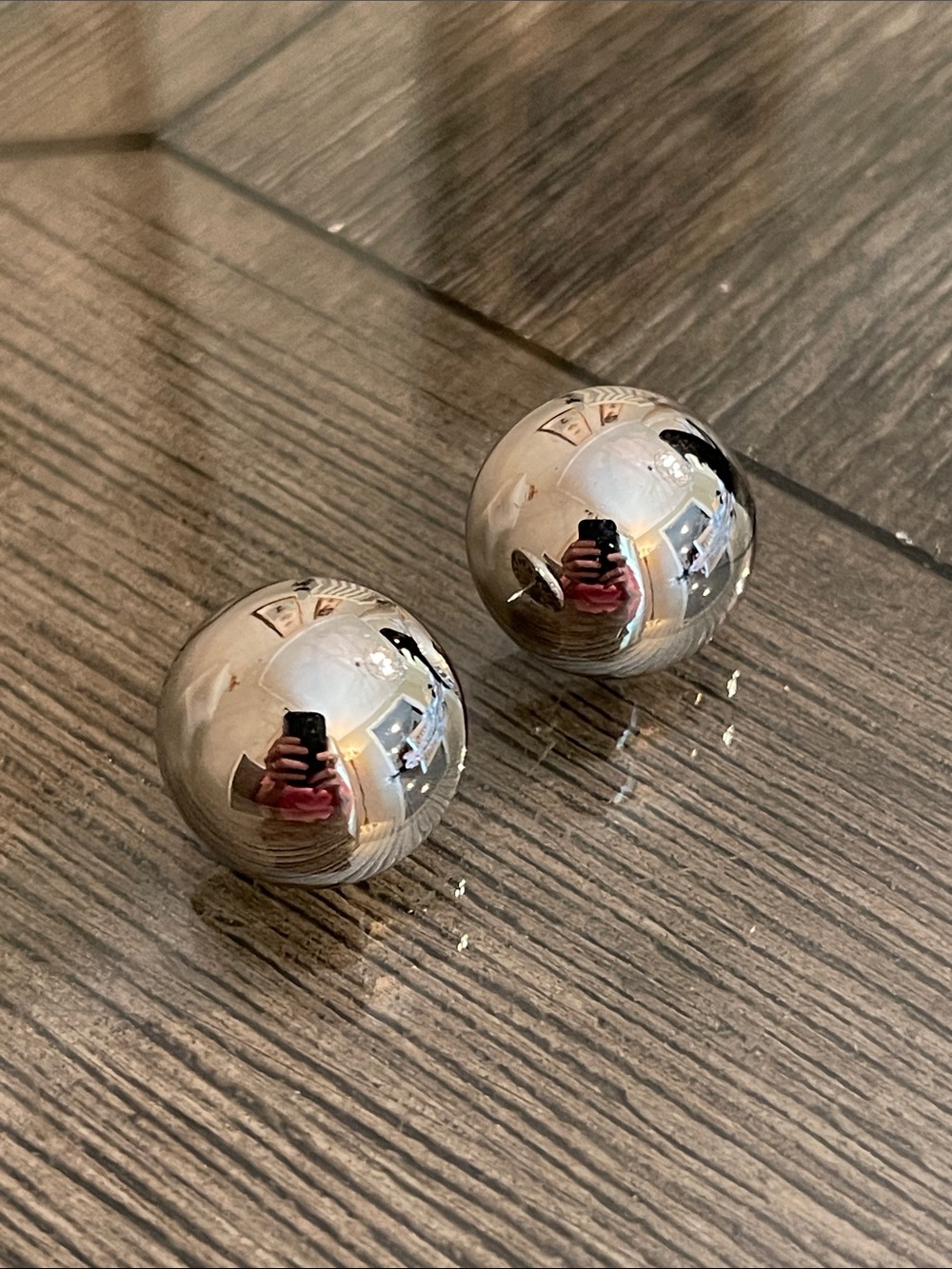 Vintage High Polish Silver-tone Dome Button Earrings